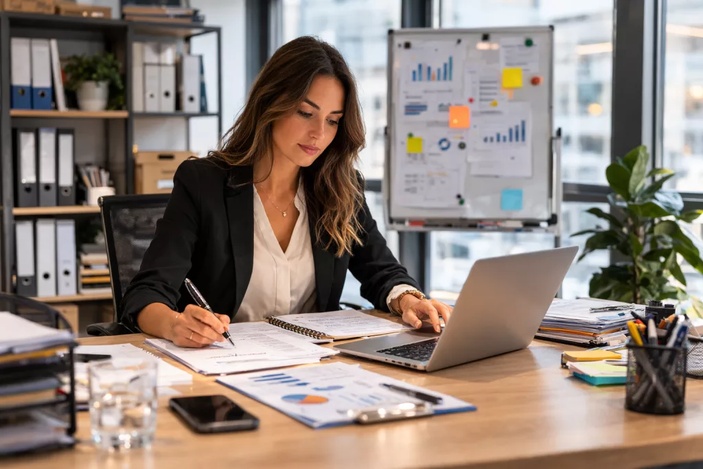 responsable administratif travaillant à son bureau